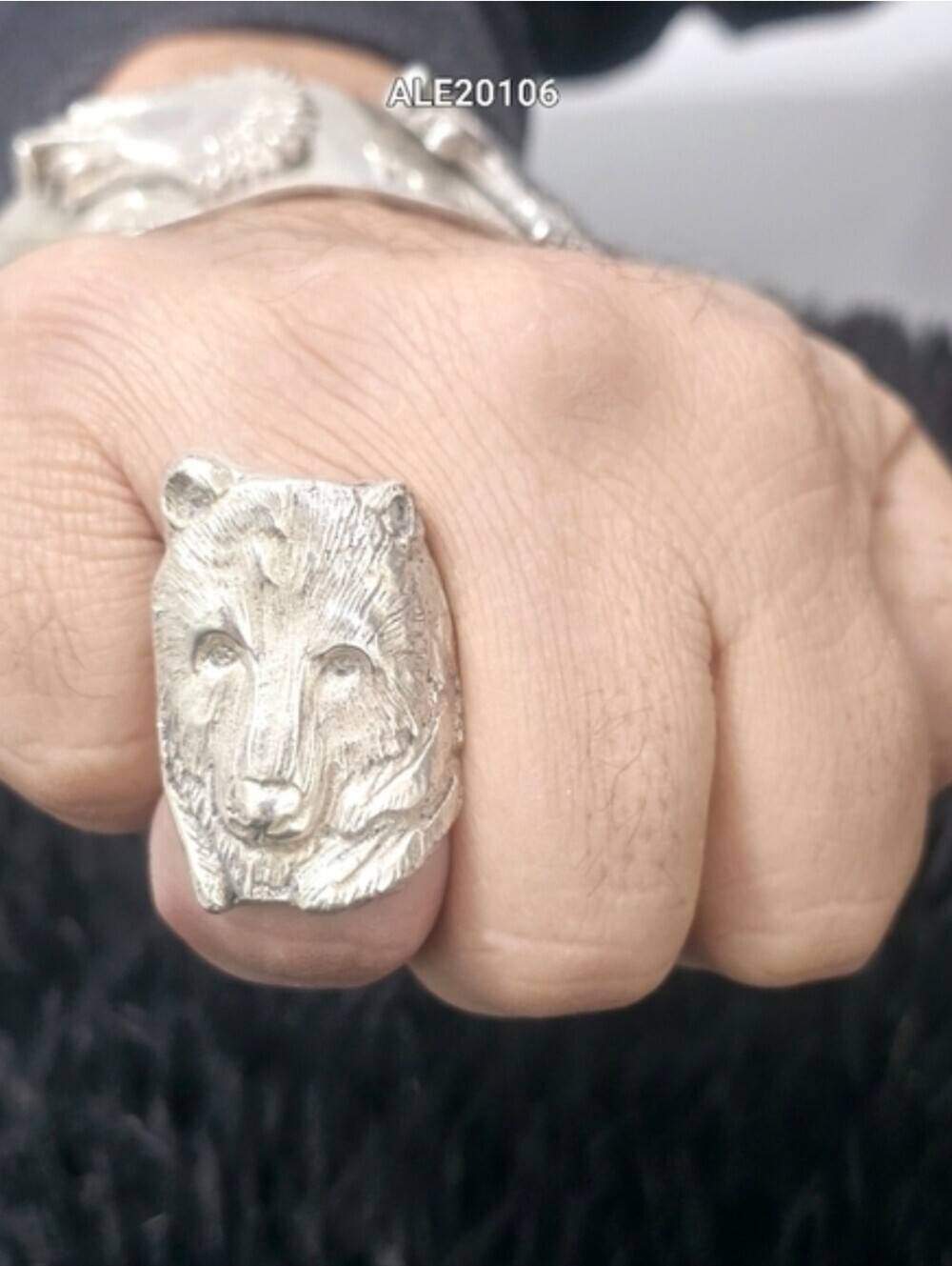 Handmade Sterling Silver 925 Bear Head Ring Size 9.5 Unisex 44g Statement Piece
